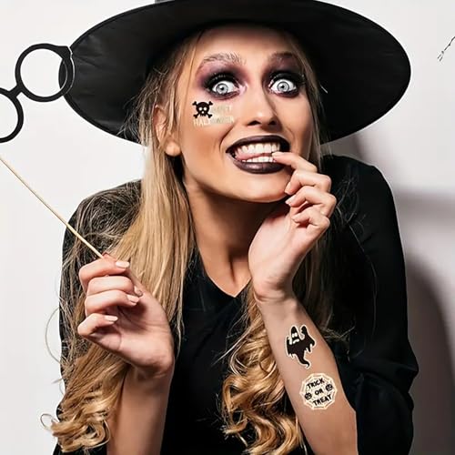 KSTBJN Halloween Temporary Tattoos Gold Fake Tattoo Set for Face and Body