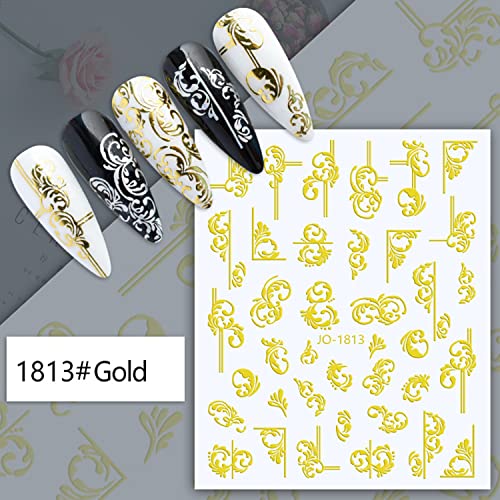 Vezocim Gold Leaf Nail Art Stickers - 6 Sheets 3D Holographic Vine Decals