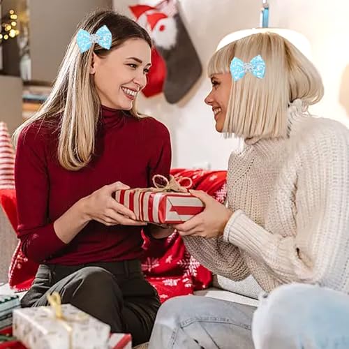 Blue Glitter Snowflake Hair Bow Clips Christmas Winter Barrettes 2Pcs
