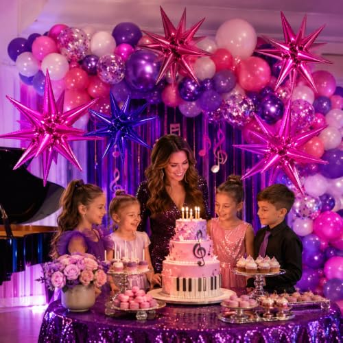 22-Inch Purple Pink Star Foil Balloons - 6PCS Decoration Set