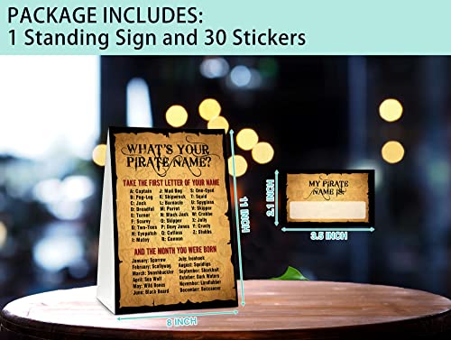 What's Your Pirate Name Game - Vintage Birthday Party Sign and Stickers