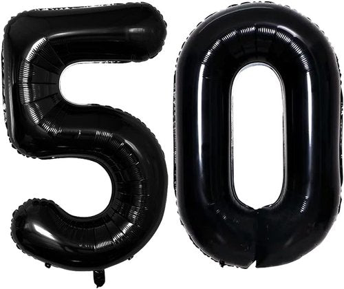 GOER 50th Birthday Balloons - 42 Inch Jumbo Black Foil Helium Decorations for 50th Anniversary