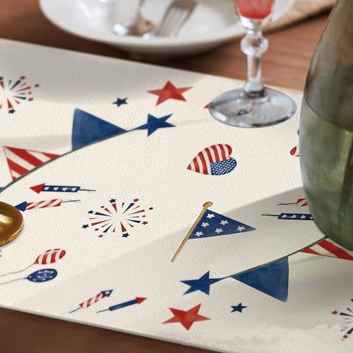 Patriotic 4th of July Table Runner 13x72 Inches - Linen Decor
