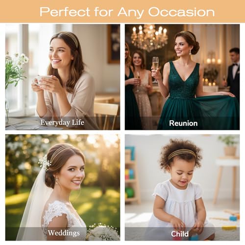 Tucnoeu 2-Piece Multi-Layer Metal Headbands for Women - Elegant Gold Hair Accessories