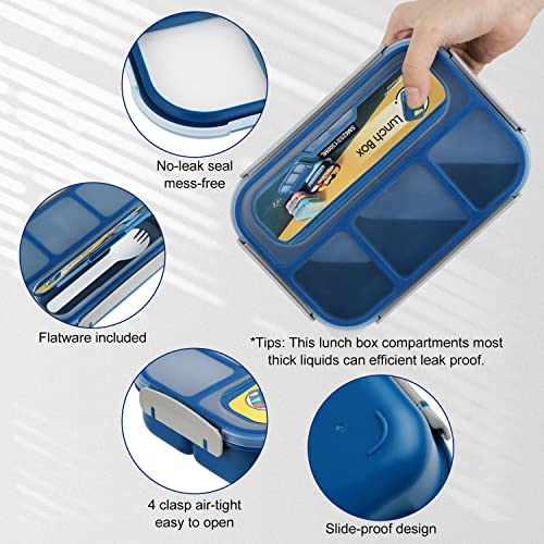 MaMix 1300ML 4-Compartment Bento Lunch Box - Leak-Proof Blue Container