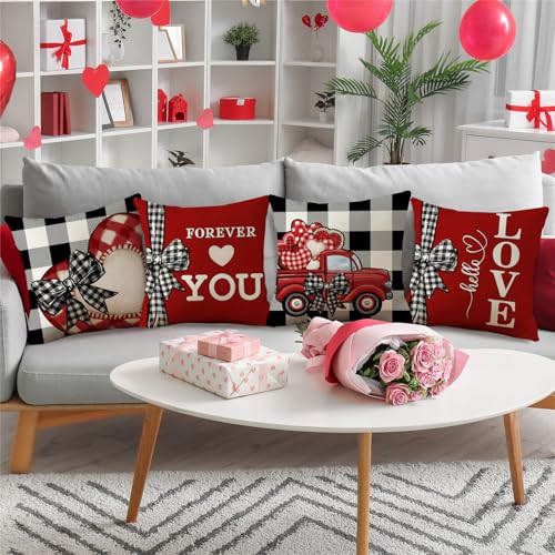 Forever Love You Throw Pillow Covers Set of 4 - 18x18 Valentine’s Day Decor