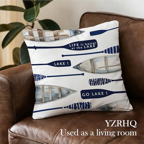 Lake Life Gifts Navy Blue Pillow Cover 18x18 - Double-Sided for Couch & Bed, Boat Lover Decor