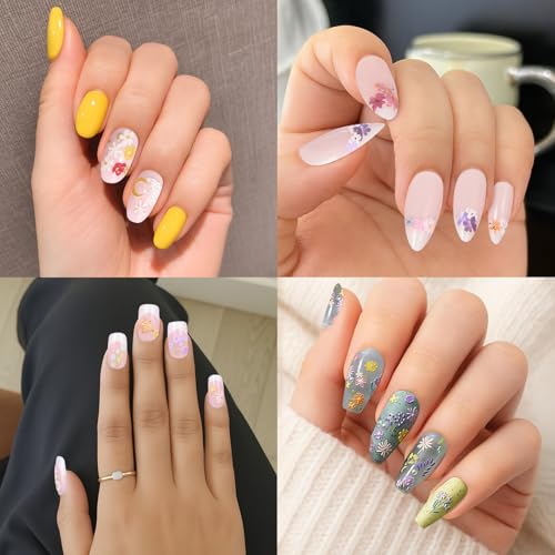 Bratrico 5D Embossed Flower Nail Stickers - Colorful Floral Petal DIY Set