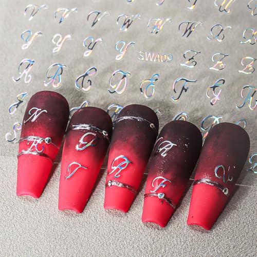 CHANGAR Retro Letter Nail Art Stickers, 6 Sheets Old English Decals