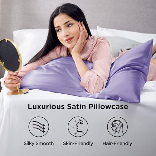 Bedsure Satin Pillowcase Set of 2 - Silky Lilac Pillow Covers for Hair & Skin, 20" x 26"