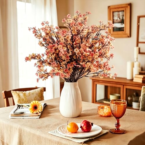 8 Pcs Beige Brown Artificial Baby's Breath Flowers - Silk Bouquets for Home Decor