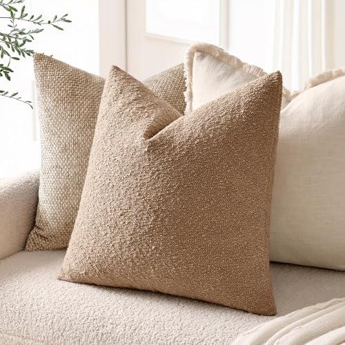 Textured Boucle Throw Pillow Covers - Set of 2, 12x20 Inch, Neutral Beige