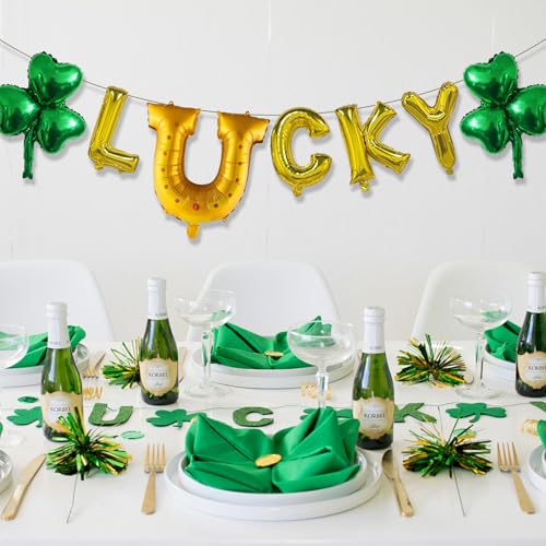 St. Patrick's Day LUCKY Balloon Banner with Shamrock Foil Balloons