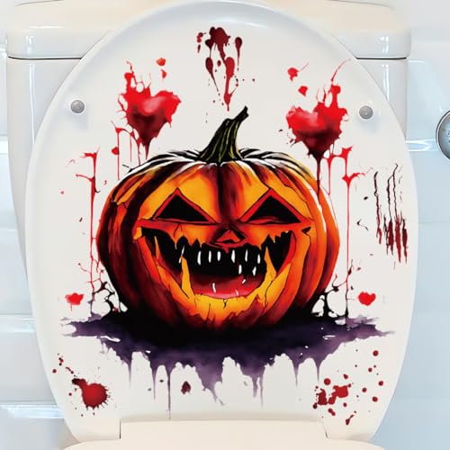 3D Pumpkin Pattern Toilet Lid Sticker - Waterproof Halloween Decor