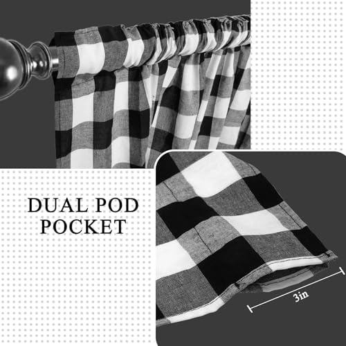 Black and White Buffalo Check Window Valance Curtains - 2 Pack, 55 x 15 Inches