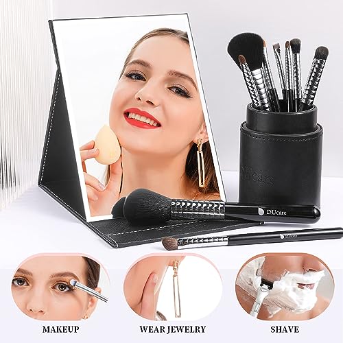 DUcare Portable Folding Table Mirror - 6x8 Inch Black Makeup Mirror with Adjustable Stand