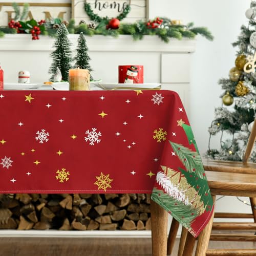 Christmas Tablecloth 60 x 120 Inch Rectangular with Christmas Trees - Red Variation