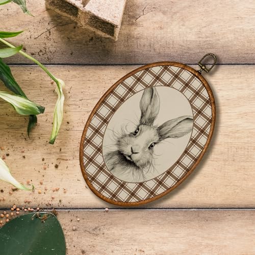 KSDUT Framed Rabbit Nursery Wall Art - 8.6"x11.4" Oval Decor