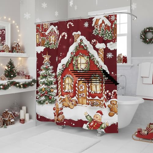 Gingerbread House Christmas Shower Curtain 72" x 72" with Hooks