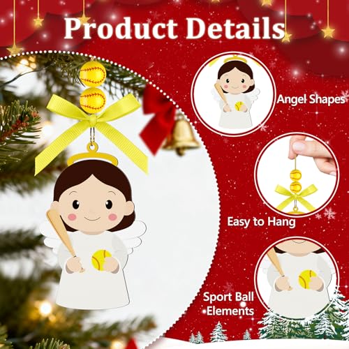 AKAIXI Wooden Softball Angel Easter Ornament Hanging Holiday Decor