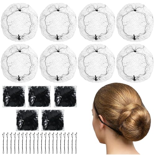 Black Hair Nets for Buns & Food Service - 50 Pcs 24 Inch Nylon Mesh with 20 Hair Pins
