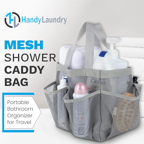 Handy Laundry 7-Pocket Mesh Shower Caddy - Portable Gray Toiletry Tote