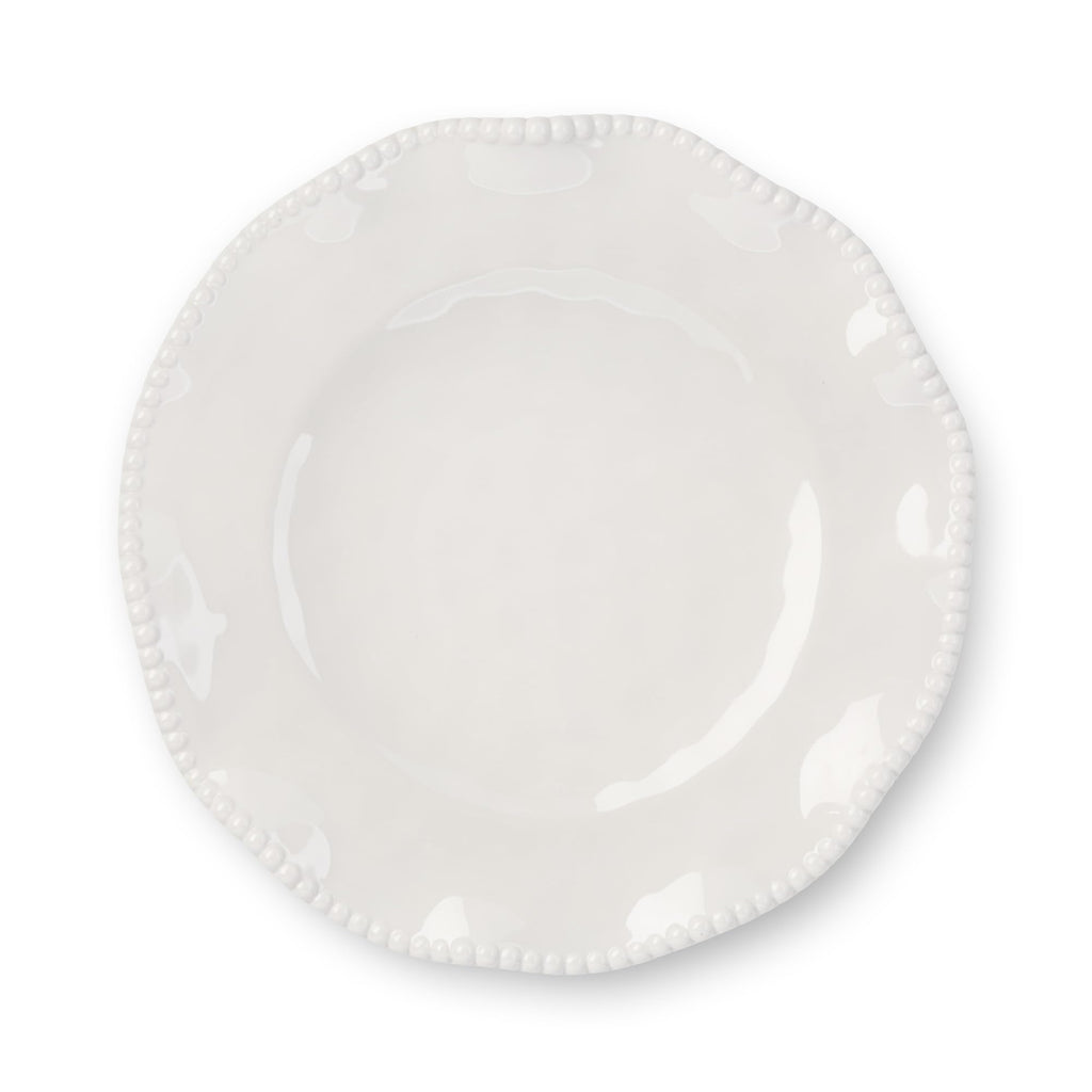 Perlette Off-White Beaded 12-Piece Dinnerware Set – Includes 4 Dinner Plates, 4 Salad Plates, 4 Bowls (7.5" x 2", 22 oz) – Elegant Unbreakable Melamine, Heavyweight, Perfect for Indoor/Outdoor Dining
