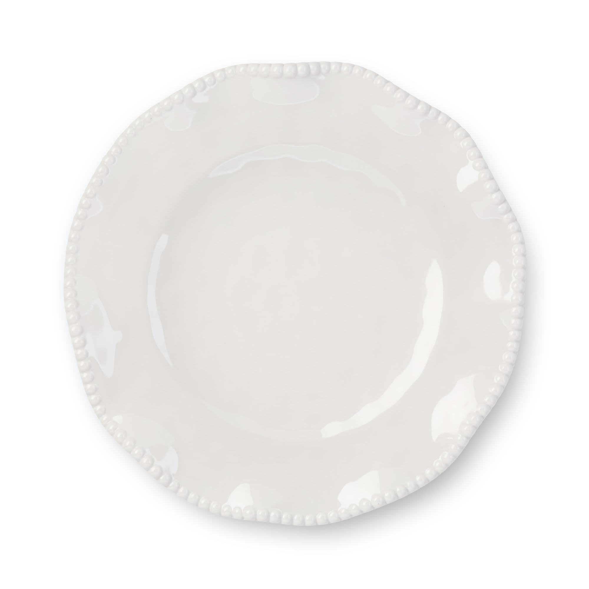Perlette Off-White Beaded 12-Piece Dinnerware Set – Includes 4 Dinner Plates, 4 Salad Plates, 4 Bowls (7.5" x 2", 22 oz) – Elegant Unbreakable Melamine, Heavyweight, Perfect for Indoor/Outdoor Dining