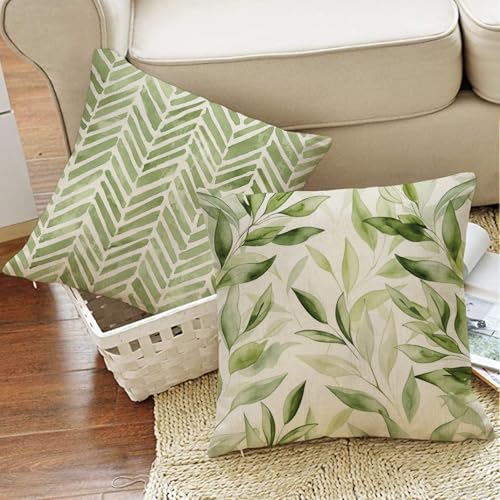 Fjfz Green Leaves 18x18 Inch Farmhouse Geometric Throw Pillow Covers Pack of 4