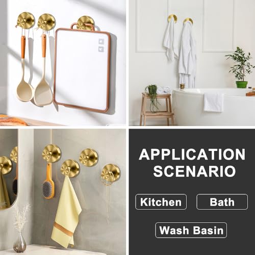 MGahyi Gold Suction Cup Hooks - 2 Pack for Bathroom & Shower