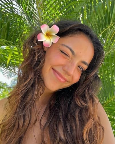BluOcnMkt 4Pcs Hawaiian Plumeria Flower Hair Clips - Pink & White Beach Accessories