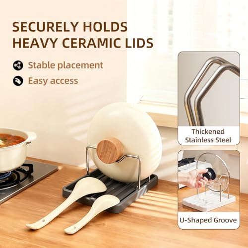 Aenfaiy 2-in-1 Pot Lid Holder and Spoon Rest - White, Kitchen Organizer