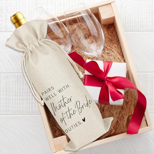 Mother of the Bride Wine Gift Bag Reusable Cotton Linen Burlap