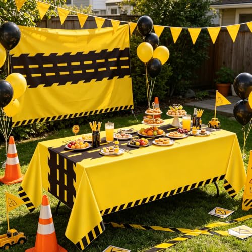TJYJOY 3 Pack Construction Party Tablecloths - 51x86 Inch Waterproof Dump Truck Table Covers for Kids Birthday