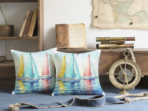 Pastel Sailboat Throw Pillow Covers - 20x20 Inch Set of 2