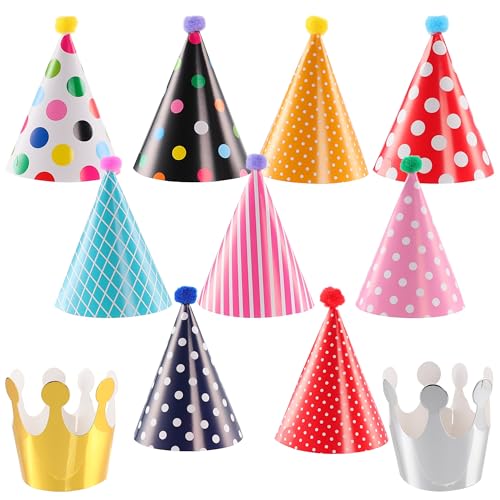 Costyleen Mini Stuffed Animal Party Hats - 11-Piece Cone & Crown Set