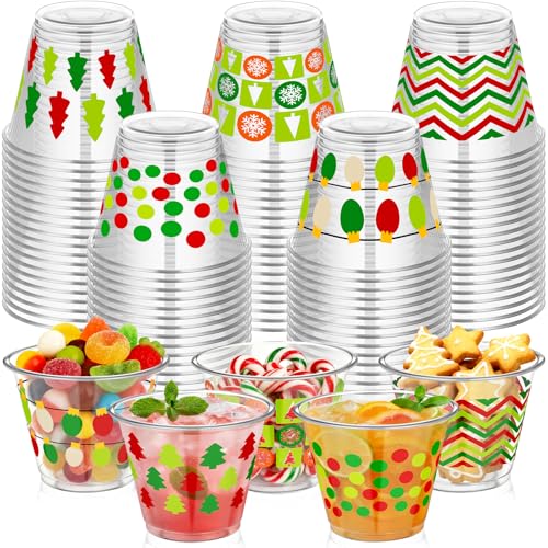 Christmas Theme Disposable Plastic Cups 9 oz - 100 Pack, Classic Style