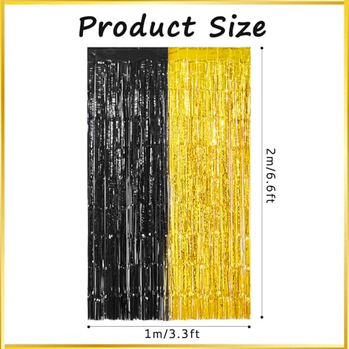 2-Pack Black and Gold Graduation Foil Fringe Curtain Backdrop - 2026