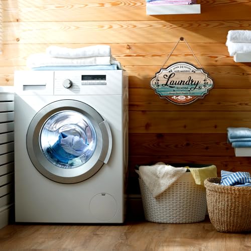 Jetec Laundry Room Wooden Wall Art Sign - 12x8 Inch Rustic Multicolor