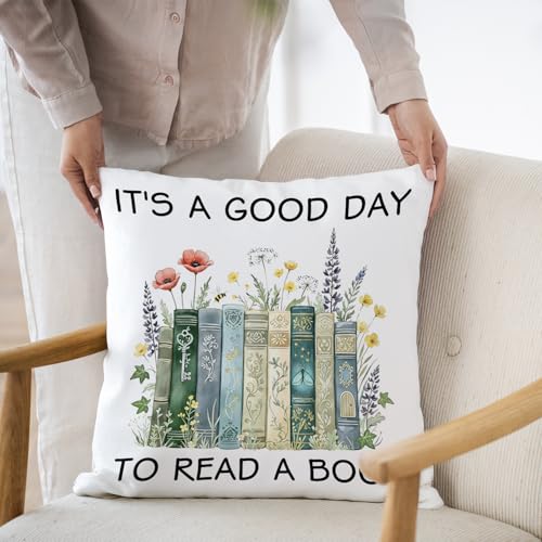 It's a Good Day to Read a Book Pillow Cover - 18x18, Bookish Decor, Variation 2