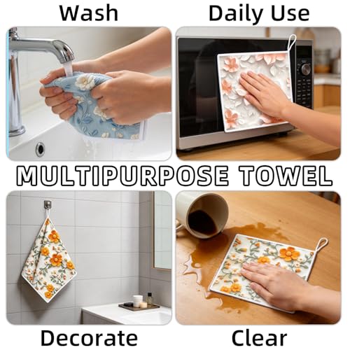 Reusable Microfiber Kitchen Dish Cloths - 6-Pack with Hanging Loops