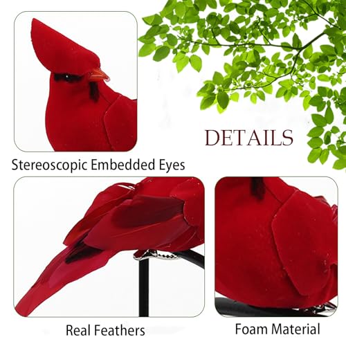 4pcs Red Cardinal Birds Christmas Ornaments with Clips for Tree Wreath Floral Home Decor