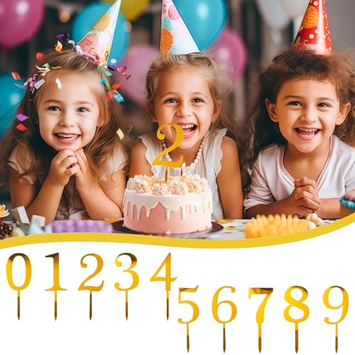 Gold Acrylic Number 2 Cake Topper - 3 Pack Birthday & Anniversary Decor