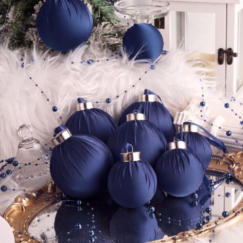 Navy Blue Satin Christmas Ornaments - 25pcs Shatterproof Baubles Set