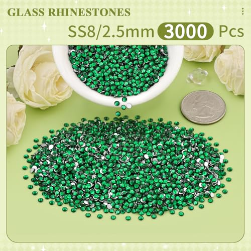BELLEBOOST Emerald Green Glass Rhinestones 3000PCS SS8 Flatback Gems