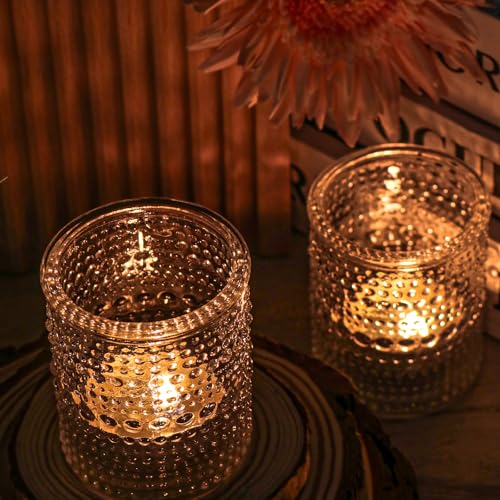 HOXHA 6 Pack Clear Glass Votive Candle Holders - Durable & Versatile