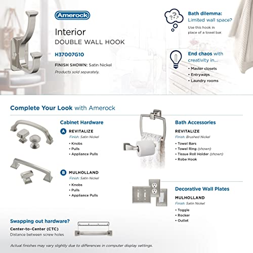 Amerock Satin Nickel Double Prong Wall Hook for Coats & Towels