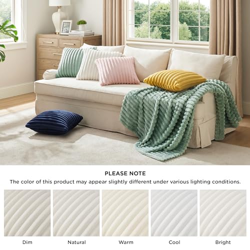 Bedsure Fleece Striped Throw Pillow Covers, Off White, 18x18 - Set of 2