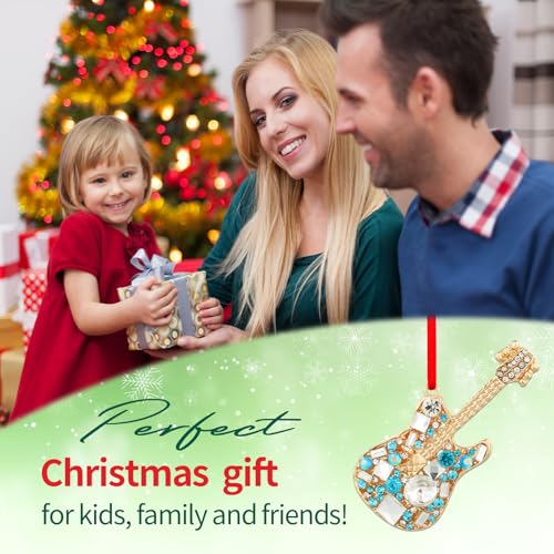 D4DREAM Blue Metal Guitar Christmas Tree Ornament with Crystals