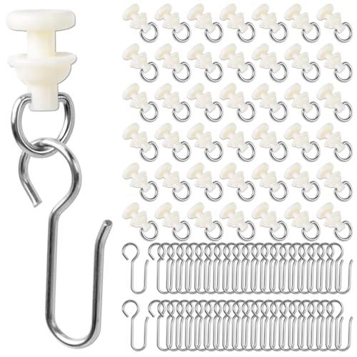 White Curtain Track Hooks Set - 90 Clips & Rollers for Showers